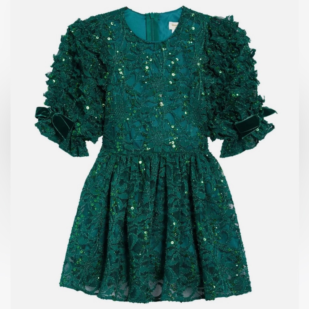 David Charles Sparkle Lace Green Dress